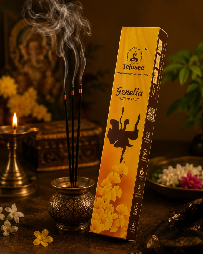 Tejasee Aroma incense stick product with fragrance and traditional setting